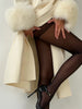Women's Solid Color Lace Up Fur Collar Woolen Overcoat Bathrobe Style Long Loose Coat Advanced Atmosphere Autumn Winter Overwear