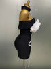 Women Sexy Off Shoulder White Flower Black Mini Bodycon Bandage Dress Celebrity Evening Club Elegant Party Gowns