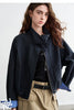 Women Slub Cotton Jackets Spring Cropped Tulip Silhouette Striped Cuff - Turn Up Stand Collar Tops