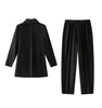 Simple Women's Two Piece Set Dragon Scale Long Sleeve Notched Pleated Blazer And Elastic Waist Straight Pants 2DB4432