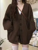 Loose Cardigan Women Long Sleeve V-neck Knitted Black Slouchy All-match Female Autumn Winter Coats Korean Chic Baggy Tops MLQ9