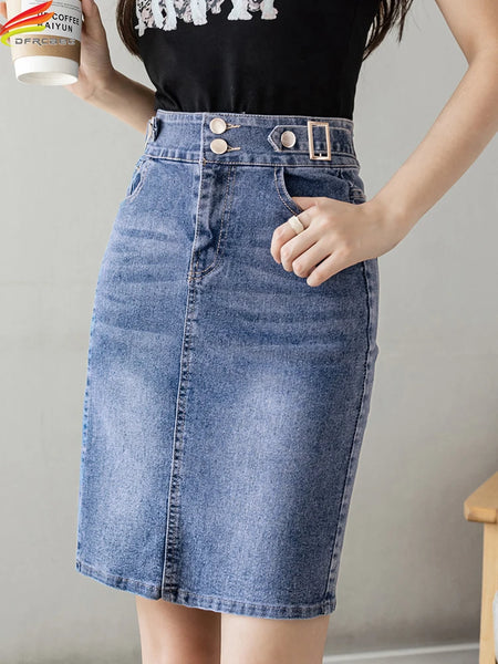 Autumn Plus Size Skirt For Women High Waist Large Size Slit Black Or Blue Jeans Skirts Korean Slim Jupe Femme