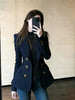 French High-grade Navy Blue Double-Breasted Blazer Jacket Outwear Women's Spring Loose Commuter Suit Jacket Top