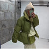 Glossy Stand‑Collar Drawstring Waist Back Zip‑Up Puffer Coat Winter Women Warm Padded Jacket Lady Cotton‑Padded Coat