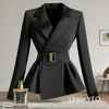 Women's Blazer Jacket Spring Autumn Slim Black Office Ladies Outerwear Solid Color Casual Female Suit Coat