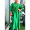 Women Elegant Shiny Satin Loose Party Dress V Neck Beading High Waist Long Gowns Formal Celebrate Evening Event Birthday Robes