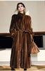 Spring Winter Long Soft Thick Warm Brown Faux Mink Fur Coat Women Elegant Chic Fluffy Overcoat