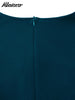 Patchwork Pleated A-Line Mid Dress for Women Long Sleeve Diagonal Collar Office Dresses Female Vacation African Robe