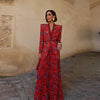 Geometric Printed Blazer Jacket Pants Sets Women Shoulder Pads V Neck Lace Up Full Sleeve Jackets Flare Pant Lady Outfit