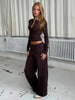 Women's Clothing Cardigan Slim Long Sleeve Low Waist Long Pants Sweater Solid Color Two Piece Outfits Woman Simple Style Casual