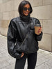 Solid Leather Moto Jacket For Women Winter Turtleneck Retro Coats Asymmetry Elegant Vintage PU Jackets
