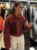 Suede Knit Patchwork Short Jacket Stand Collar Gold Single Button Long Sleeve Coat Female Spring Casual Daily Streetwear