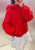 Women's Jacket Autumn Red Long-Sleeve Drawstring Decorative Festive Hoodie Zipper Cardigan Casual Versatile