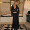 Elegant Sexy Two Piece Set Women V Neck Long Sleeve T-shirt Maxi Skirt Matching Set Female Loose Pleated Club Dress Set