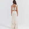 Elegant Women 2 Piece Dress Set Maxi Wedding Guest Dress Lace Up Crop Top and Maxi Skirt Set Formal Event Dress
