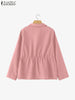 Autumn Long Sleeve Jackets Woman Casual Drawstring Waist Zip-Up Outerwear Solid Color Work Wear Cargo Coats
