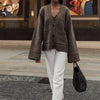 Women's Knitted Cardigan Solid Full Sleeve V Neck Ribbed Autumn Coat Commute Female Knitwear Cardigan Tops