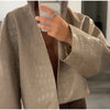 Women Lapel Collar Single Button Croc Embossed Leather Jacket Long Sleeve Drop Shoulder Patch Pocket Loose Retro Short Street