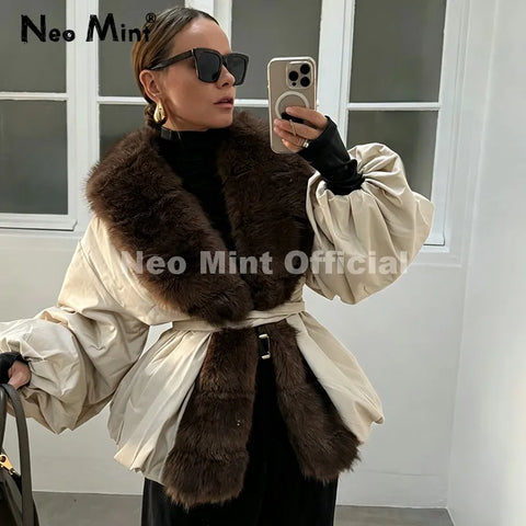 Winter Fur Collar Puffer Parka Jacket Women Warm Padded Quilted Coat Iconic Girls Outerwears