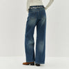 Women Jeans Belted Fleece Lined Flared Loose Fit Distressed Wash Vintage HighWaist Streetwear Denim Pants