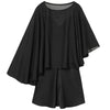 Asymmetric Satin Dress Womens Dresses Mini Layered Cape Dress Chic Black Cocktail O-Neck Short Dresses Elegant Party Dress