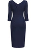 Women Vintage 2/3 Sleeve Deep V-Neck Ruched Slim Knee Length Cocktail Party Wrap Sheath Bodycon Pencil Dress