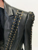 Designer Jacket Women's Rope Lacing Up Slim Fitting Leather Blazer
