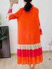 Striped Contrast Color Pleated Dress Women Lapel Flare Sleeves Single Breasted Loose Long Dresses Spring 2AA4365