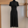 French Style Knitted Long Dress round Neck Hollow out Wooden Edge Skirt Elegant Autumn Women's One Piece Dress