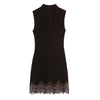 Elegant Lace Patchwork Short Dress Women See Through High Collar Flare Sleeve Party Dresses Autumn Lady Evening Robes