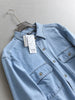 Women's Same Solid Color Lapel Pocket Medium and Long Loose Coat Long Sleeve Casual Denim Shirt