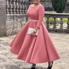 Dresses for Woman O Neck Full Sleeve Belt Waisted High Waisted Pleated A Line Ankle Length Elegant Female Birthday Gowns