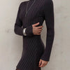 Women's Spring Knitted Dress Long Sleeve Semi-High Neck A Line Skirt for an Elegant and Playful Look