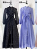 Spring Vintage Diamond Dress Women Stand Collar Lantern Sleeves Single Breasted Elegant Party Dresses Ladies Chiffon Long Robe