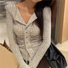 Korean Knit Cardigan Women Y2k Clothes V Lapel Long Sleeve Knitted Jumper Collar Sweater Coat Vintage Slim Cardigan