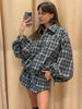 Chic Plaid Shorts Set Women Lapel Long-sleeved Zipper Jacket Short Pants Sets Lady Spring Daily Street Outfits