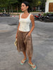 Lace Patchwork Satin Lace Up Shorts Women Sexy Hollow Out High Waist Drawstring Half Pants Wide Leg Trousers Chic Lady Partywear