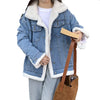 Add Velvet Padded Warm Denim Jacket Female Winter Long Sleeve Short Coat Lamb Cashmere Cotton-padded Jacket Female