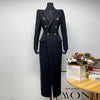 Women's Black Long Wool Coat Autumn Winter Tweed Jacket Lapel Double-Breasted Elegant Fitted Long Outerwear
