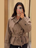 Vintage Grid Women's Windbreaker Double-Breasted Lace-Up Turn-Down Collar Full Sleeve Casual Coat Autumn Chic Female Jacket