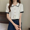 Women's Stylish Clothing Knitting Button Short Tops Tees Patchwork Striped Jacket Girls Y2k Clothing Korean Sweater Short Shirt
