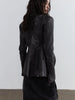Women Dark Gray Pu Leather Irregular Slit Blazer Lapel Long Sleeve Jacket Tide Spring Autumn 1DH4722