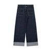 Women Denim Set Casual Lapel Long Sleeve Crop Jacket Buttons Female Vintage Wide Leg Loose Jeans Long Pants