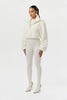 Women Cropped Teddy Fleece Jacket Half Zip High Neck Long Cuff Sleeve Loose Casual Autumn Winter Fuzzy Warm Outerwear