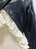 Edgy Faux Leather Cropped Jacket for Women Lapel Snap Button Irregular Pleated Ruffle Hem Long Sleeve Biker Coat