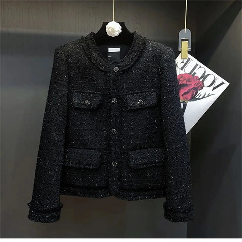 Women's Short Jacket Spring Autumn High-grade Tweed Lady Casual Outerwear Solid Single Breasted Ladies High-Quality Coat