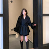 Elegant Lace Up Woolen Coat Women Furry Lapel Fur Patchwork Belt Loose Short Jacket Female Lady Autumn Winter Cardigans