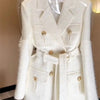 Small Fragrance Temperament High Sense Double-breasted Blazer Female Tops Autumn Winter White Lace-up Suit Jacket Women