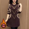 Autumn Winter Add Velvet/No Velvet Women Bottoming Dress Diamonds Dreses Middle Aged Mother Pullover Tops 5XL