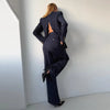 Pinstripe Women's Blazer Coats Back Cut Out Tie Long Sleeve Jackets for Woman Lapel Collar Navy Striped Suit Jacket Office Chic